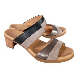 Dansko Theresa Sandals Heels Slides Black Grey Pewter Leather 41/US 10.5 - 11